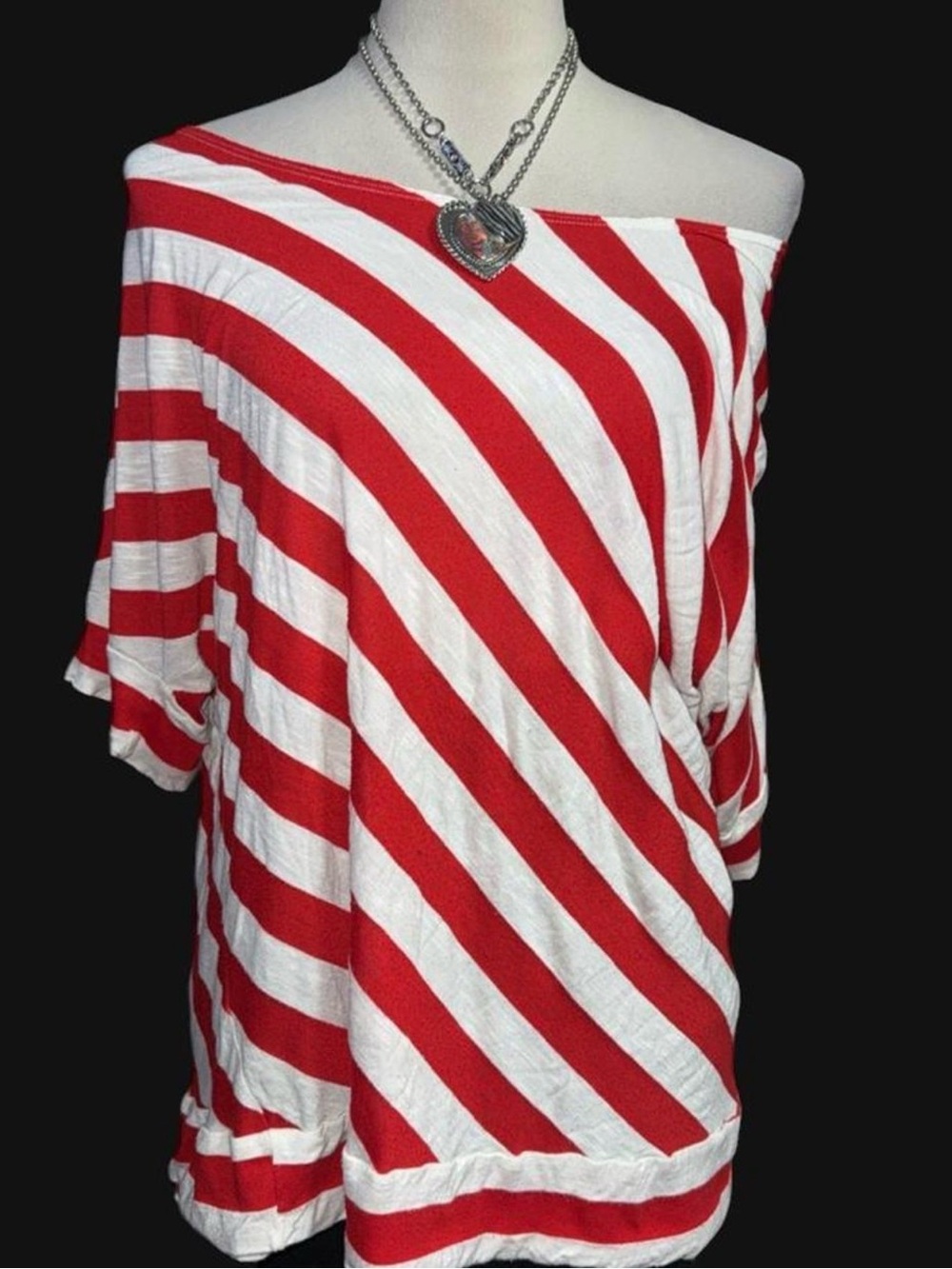 Mascara Red & White Off-Shoulder Striped Tunic